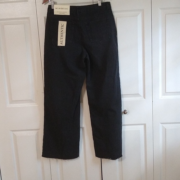Ashley Mason 90s wide legs black jeans Size 31 hi rise raw hem - Picture 7 of 9